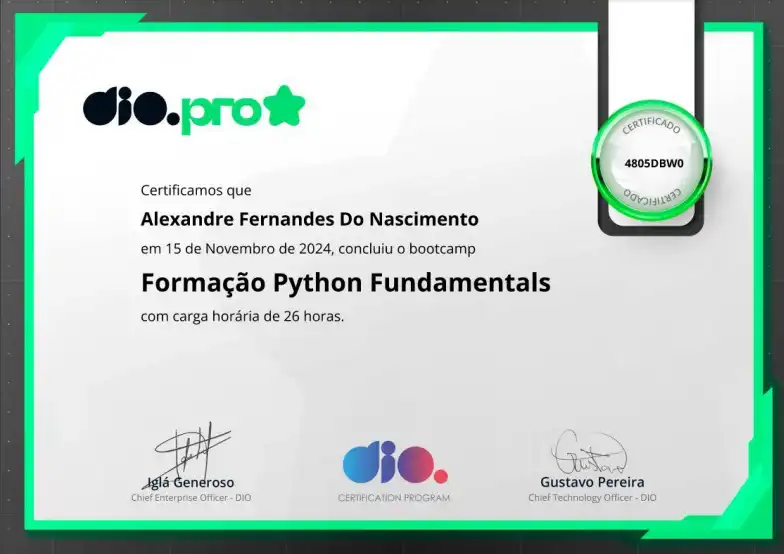 Python fundamental | Alexandre Nascimento | DIO